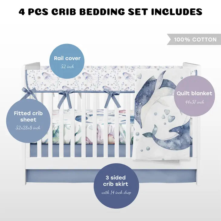 4 Piece Crib Bedding Set, Dolphin