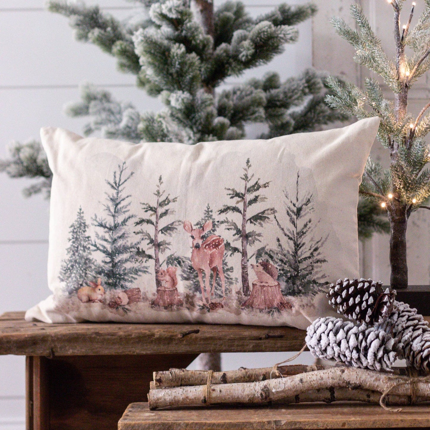 Lumbar Pillow - Winter Animals in Forest