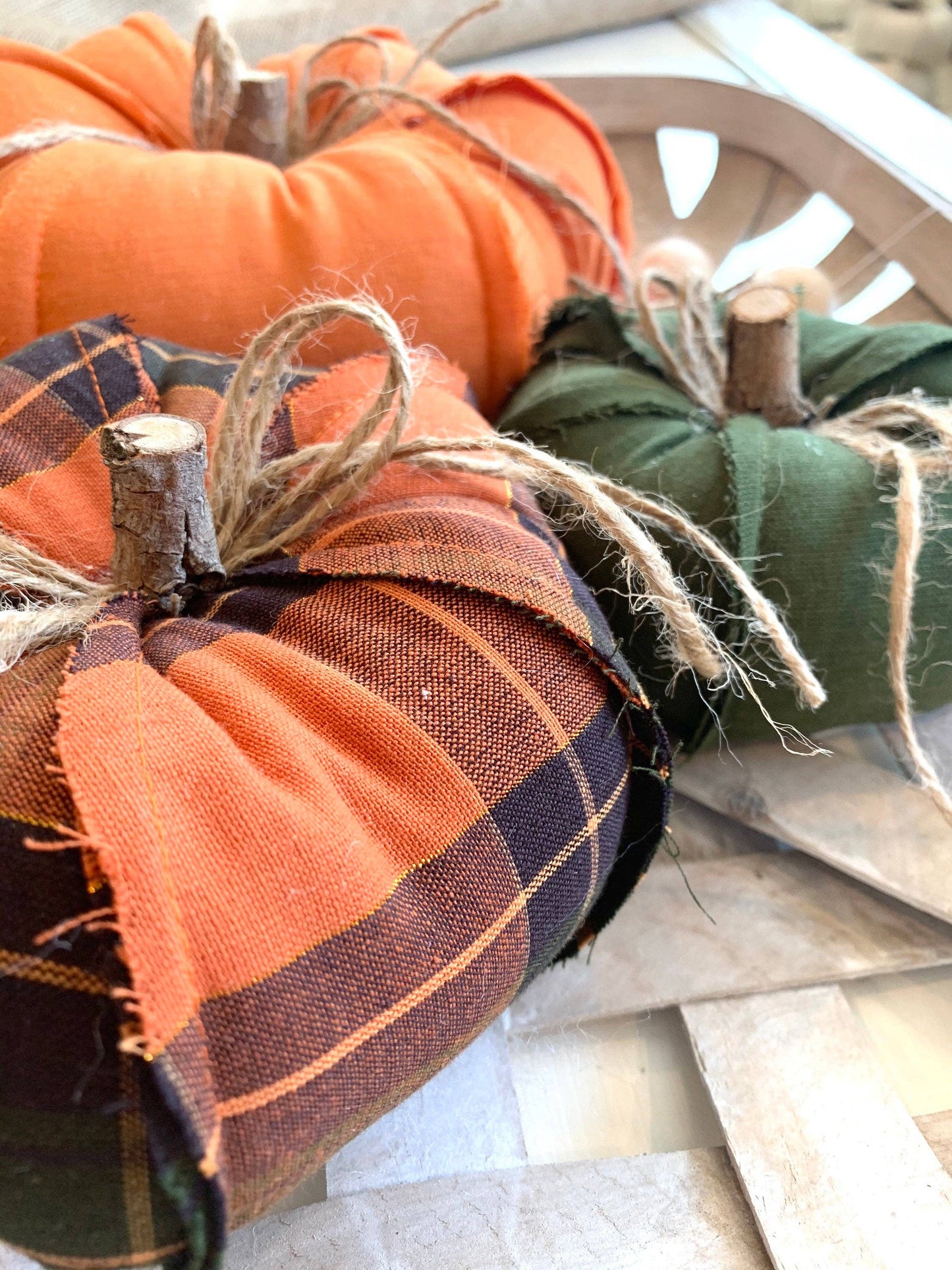 Rustic Plaid Fabric Pumpkin