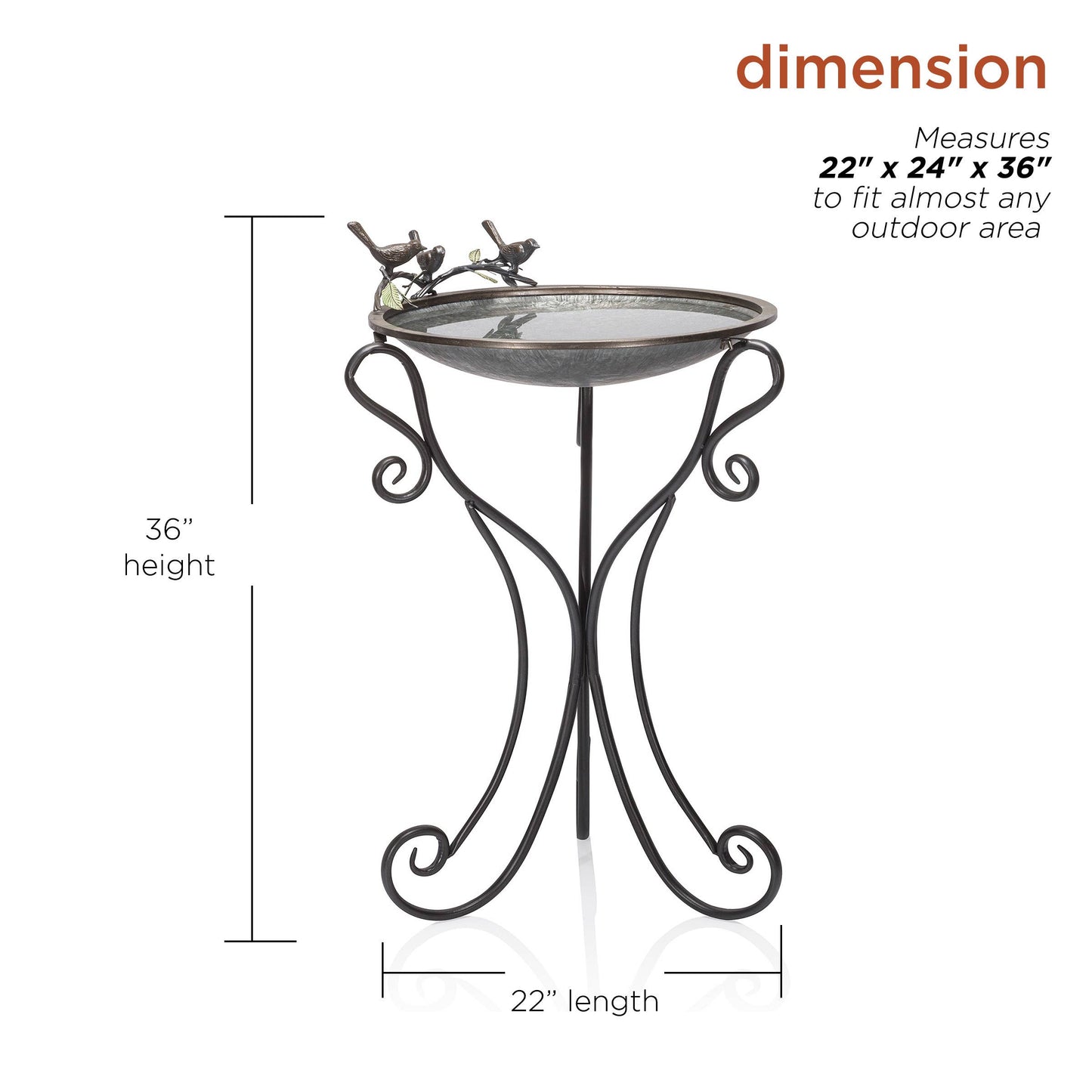 Scrollwork Metal Birdbath with Birds