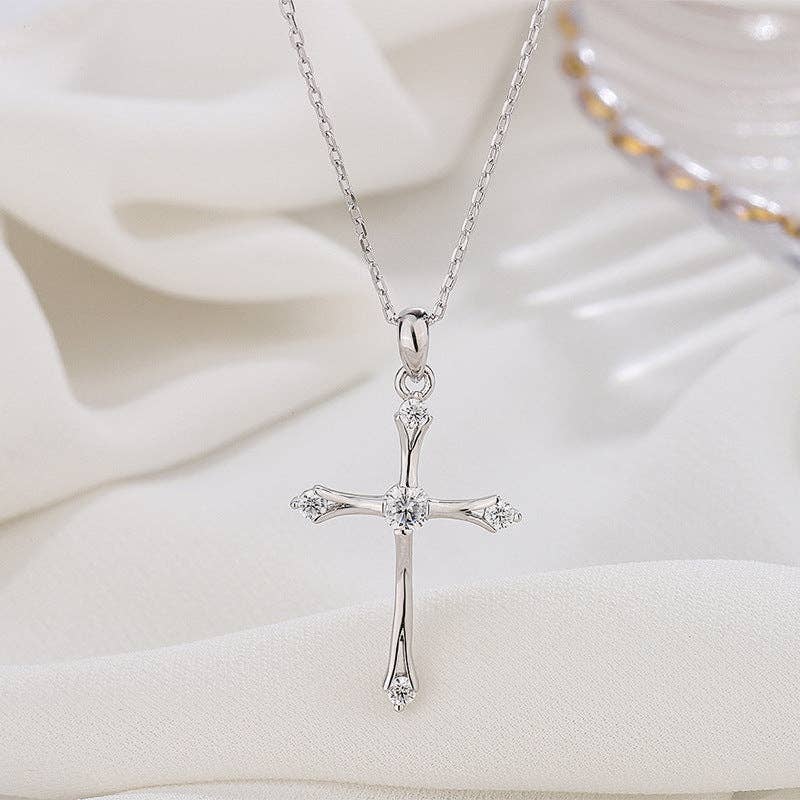 Dainty Cross Charm Pendant Necklace in 925 Sterling Silver