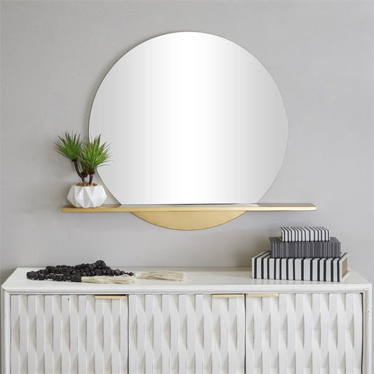 Metal Round Wall Mirror with Shelf