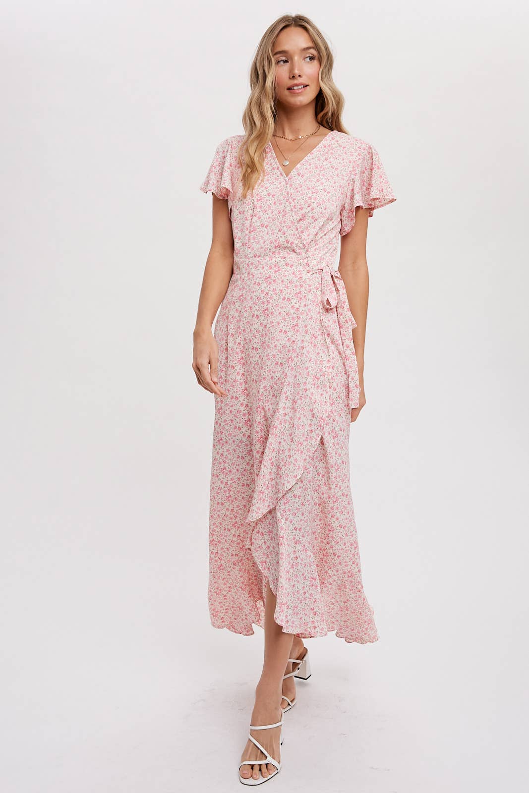 DITSY PRINT RUFFLE HEM MAXI WRAP DRESS