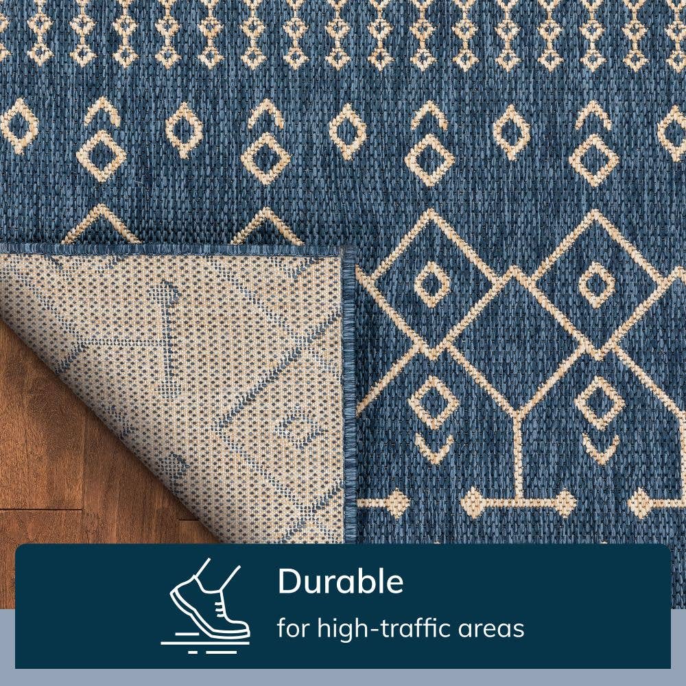 Nord Moroccan Tribal Indoor Outdoor Blue Flatweave Rug