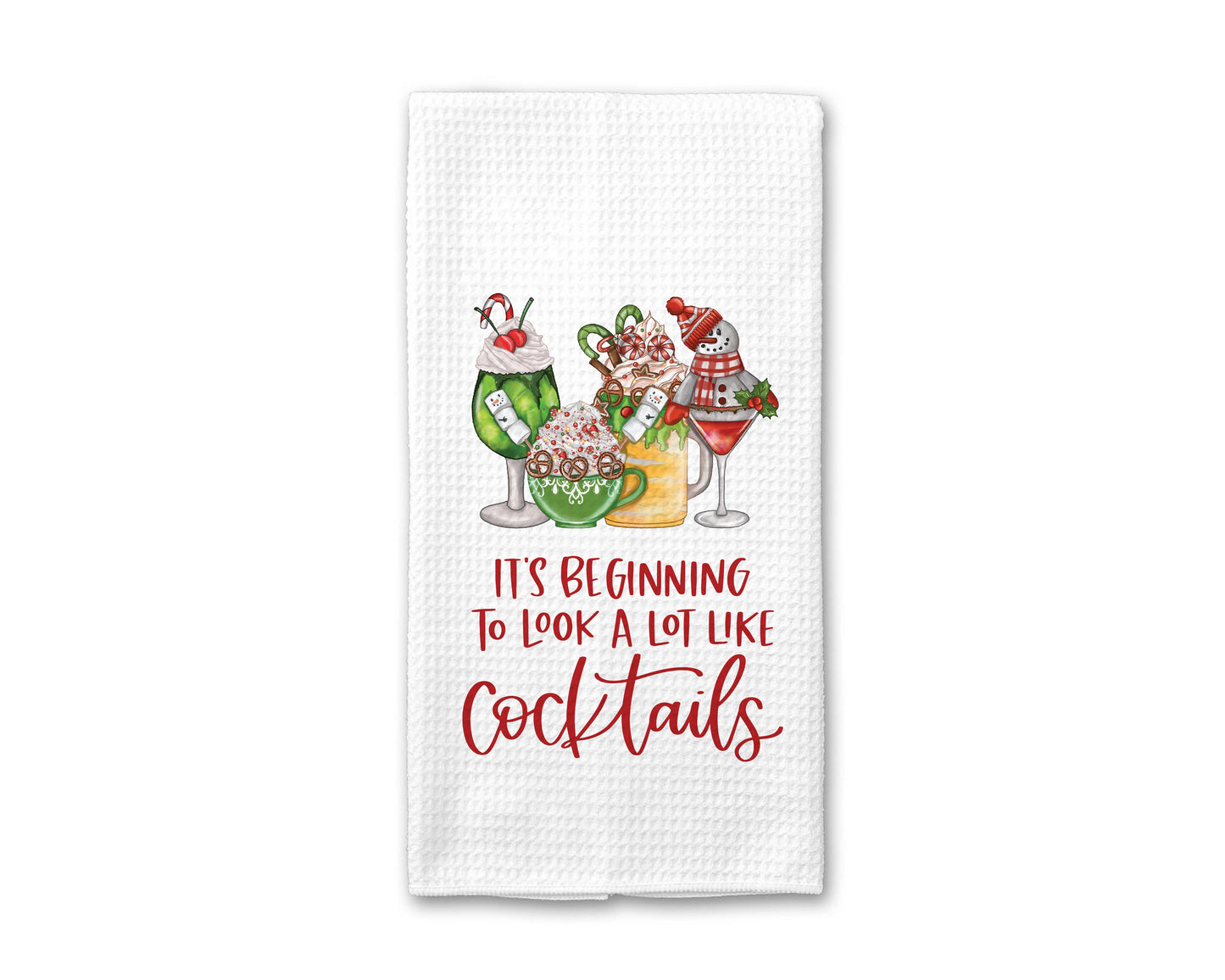 Christmas Cocktails Kitchen Towel, Holiday Home Decor