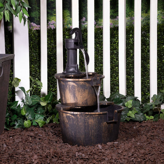 Two Tier Barrel & Pump Bronze Fountain