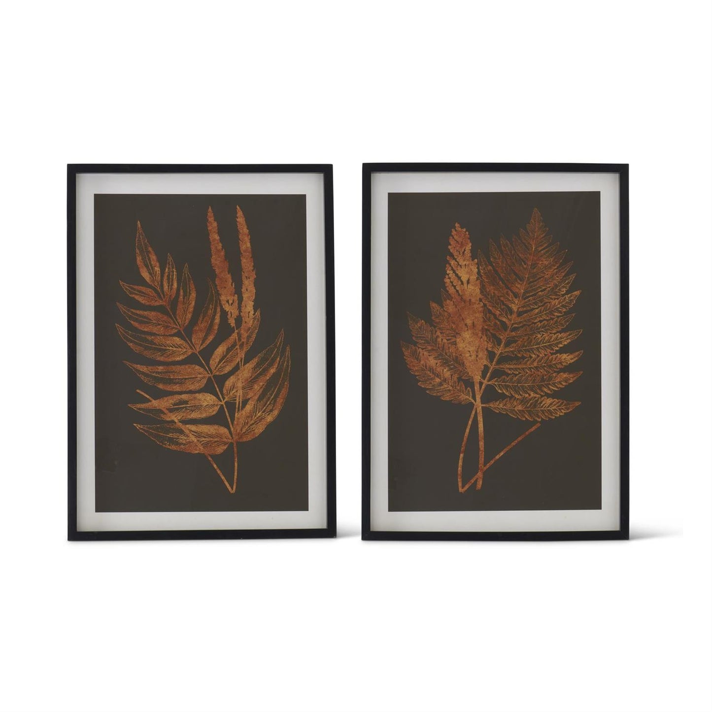 27.5 Inch Orange Ferns on Black Prints w Black Wood Frames