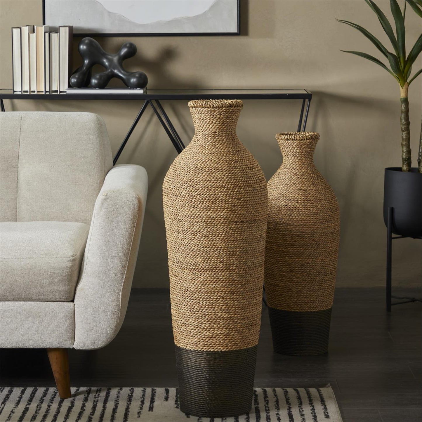 Brown Seagrass Handmade Tall Woven Floor Vase, 11" x 11" x 33"