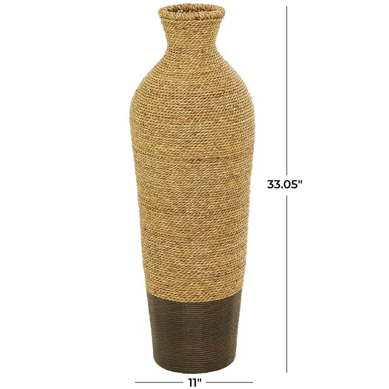 Brown Seagrass Handmade Tall Woven Floor Vase, 11" x 11" x 33"