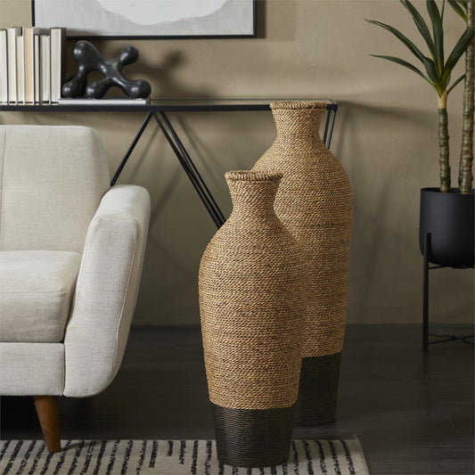 Brown Seagrass Handmade Tall Woven Floor Vase, 10" x 10" x 28"