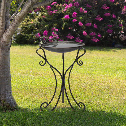 Scrollwork Metal Birdbath with Birds