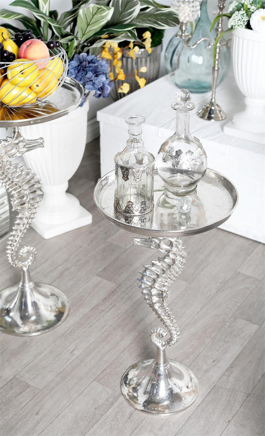 Silver Aluminum Metal Sea Horse Accent Table