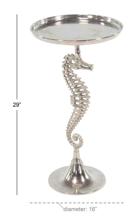 Silver Aluminum Metal Sea Horse Accent Table