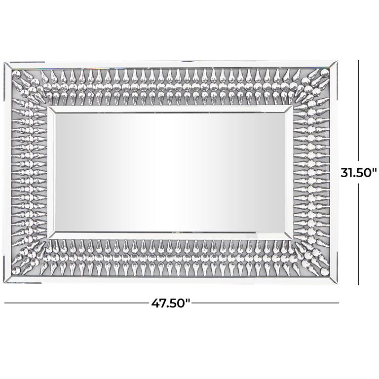 SILVER GLASS WALL MIRROR WITH CRYSTAL DETAILS, 48" X 1" X 32"