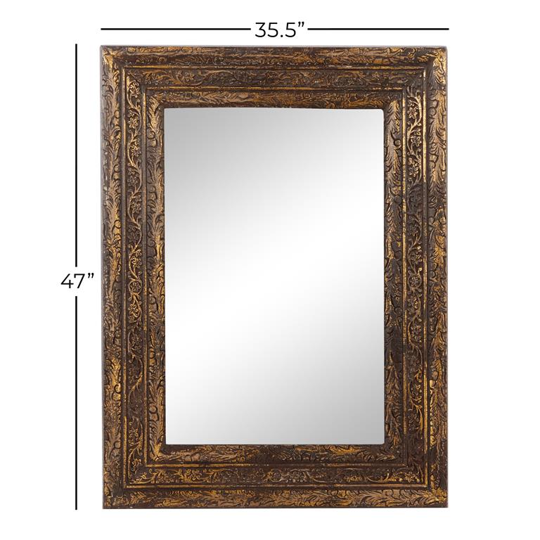 GOLD WOOD FLORAL HANDMADE INTRICATELY CARVED WALL MIRROR, 36" X 3" X 47"