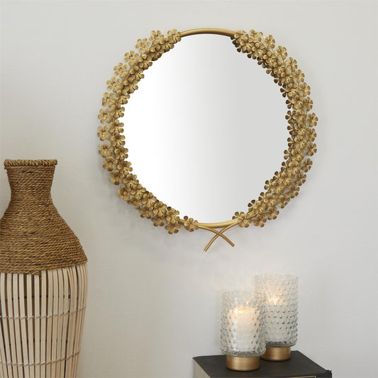 GOLD METAL FLORAL 3D WALL MIRROR