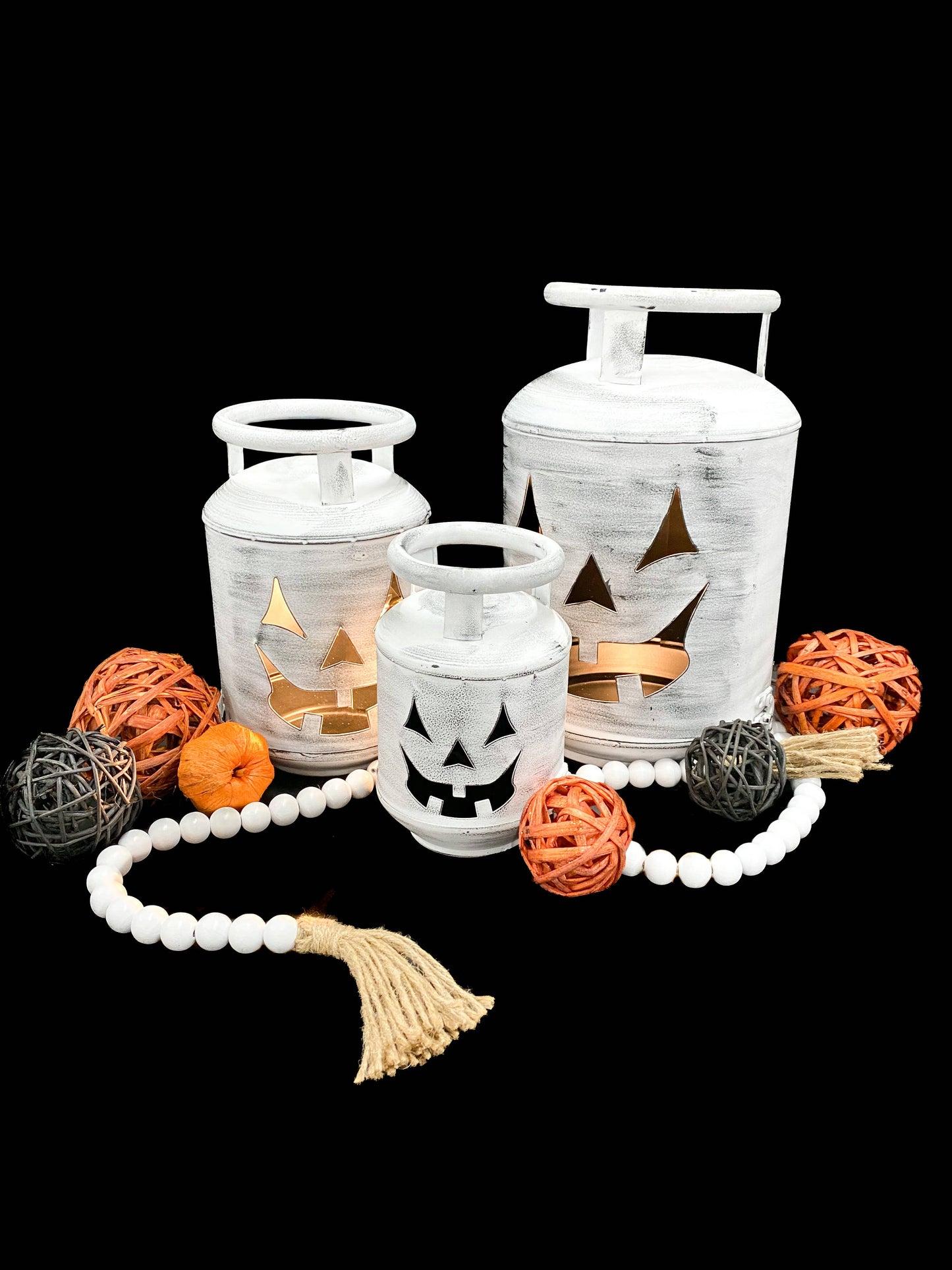 White Wash Pumpkin Cylinders Set of 3 5x8, 6x10 and 8x13in