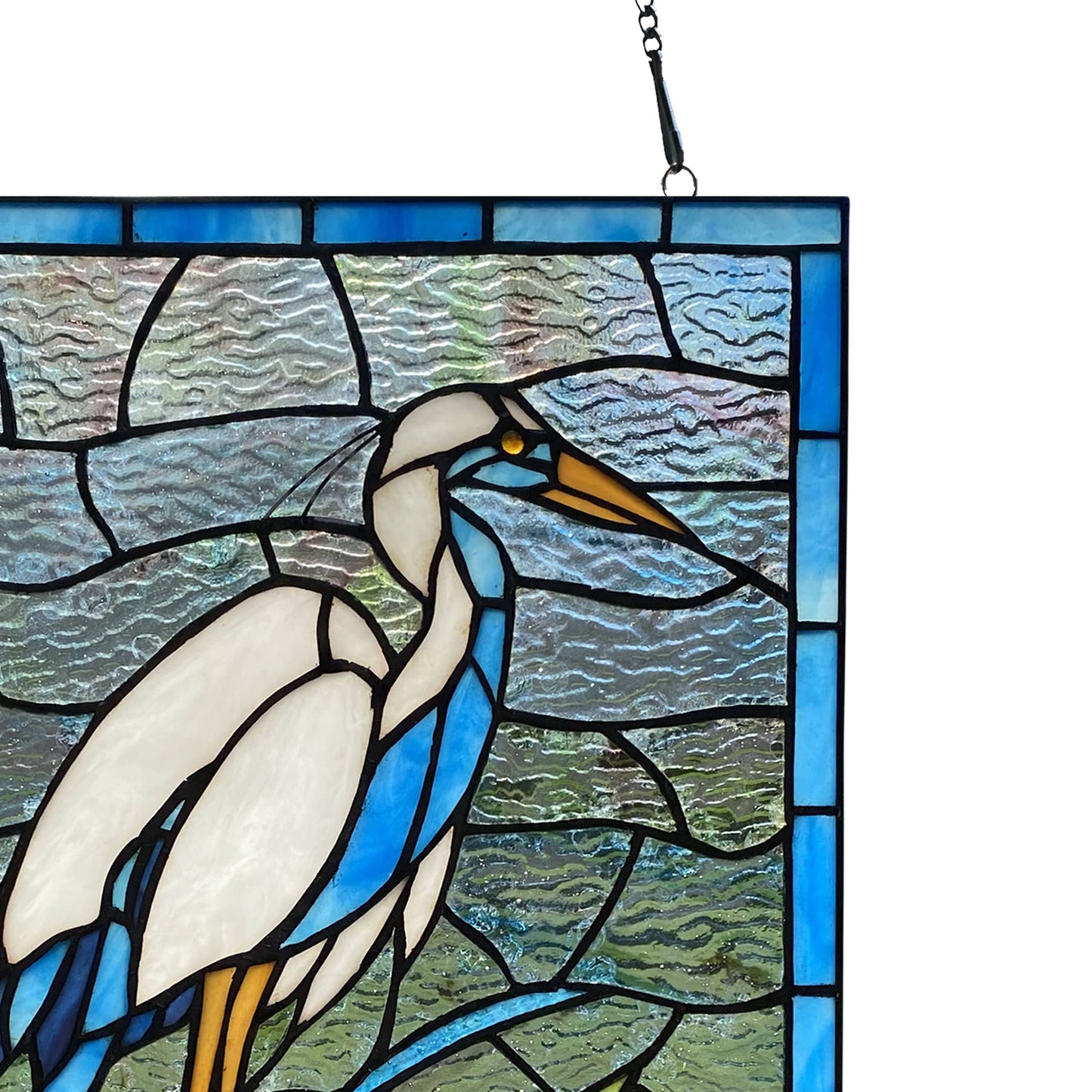 18"H Majestic White & Blue Crane Stained Glass Window Panel