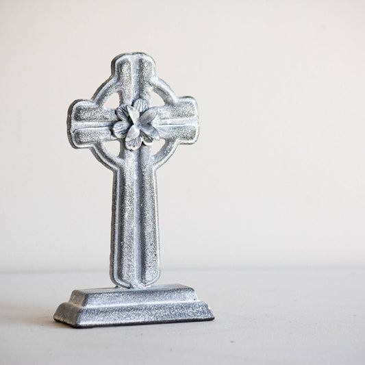 Flora Gray Vintage Cast Iron Decorative Cross