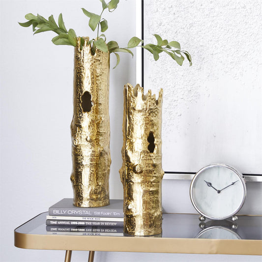 Gold Aluminum Tree Trunk Inspired Decorative Vase 18", 15"H