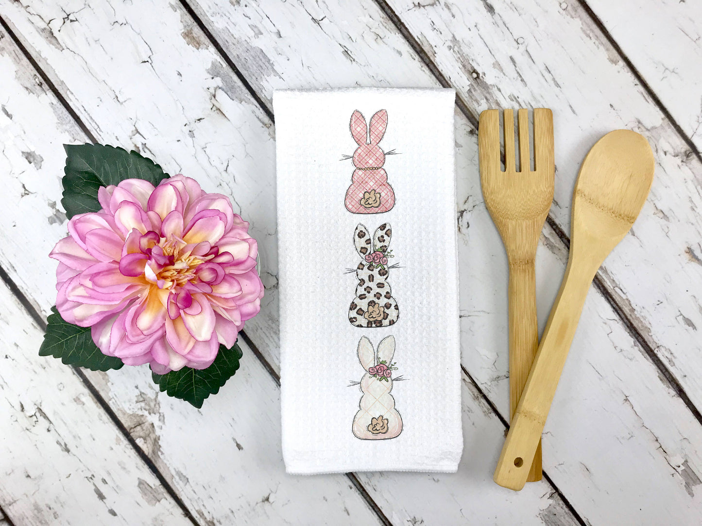 Bunny Trio Spring Kitchen Towel Easter Decor Cottontail