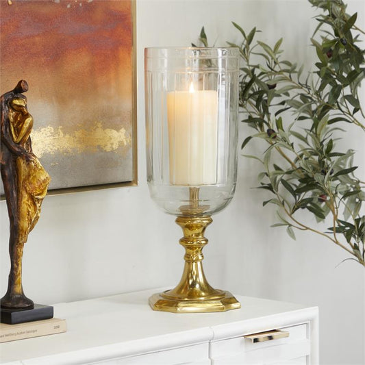 GOLD ALUMINUM METAL SINGLE CANDLE HURRICANE LAMP