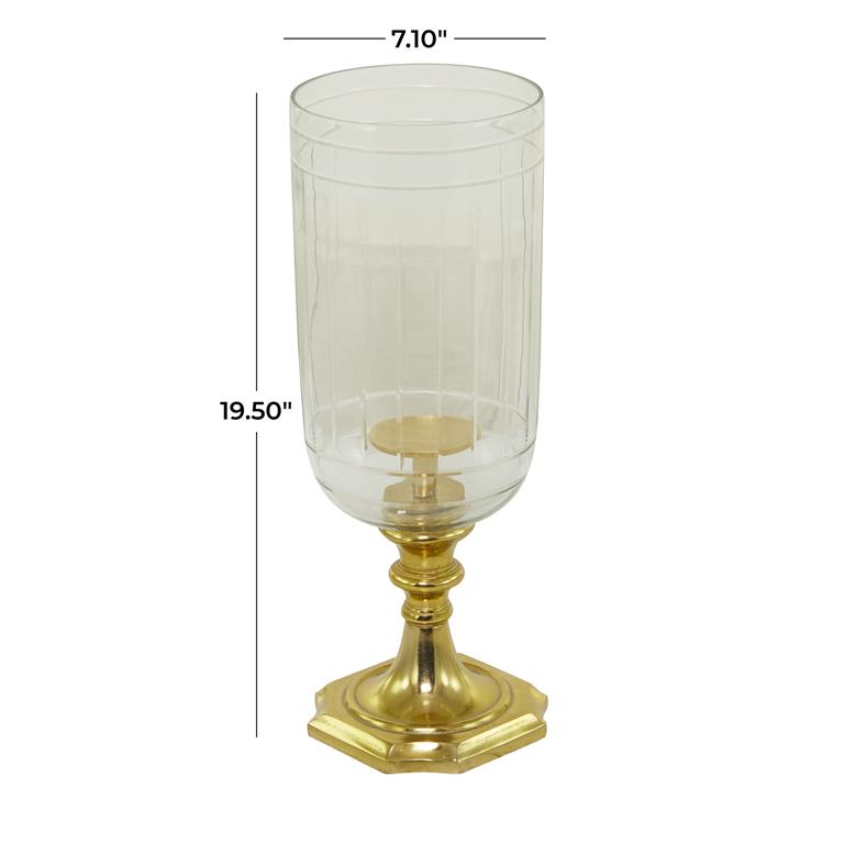 GOLD ALUMINUM METAL SINGLE CANDLE HURRICANE LAMP