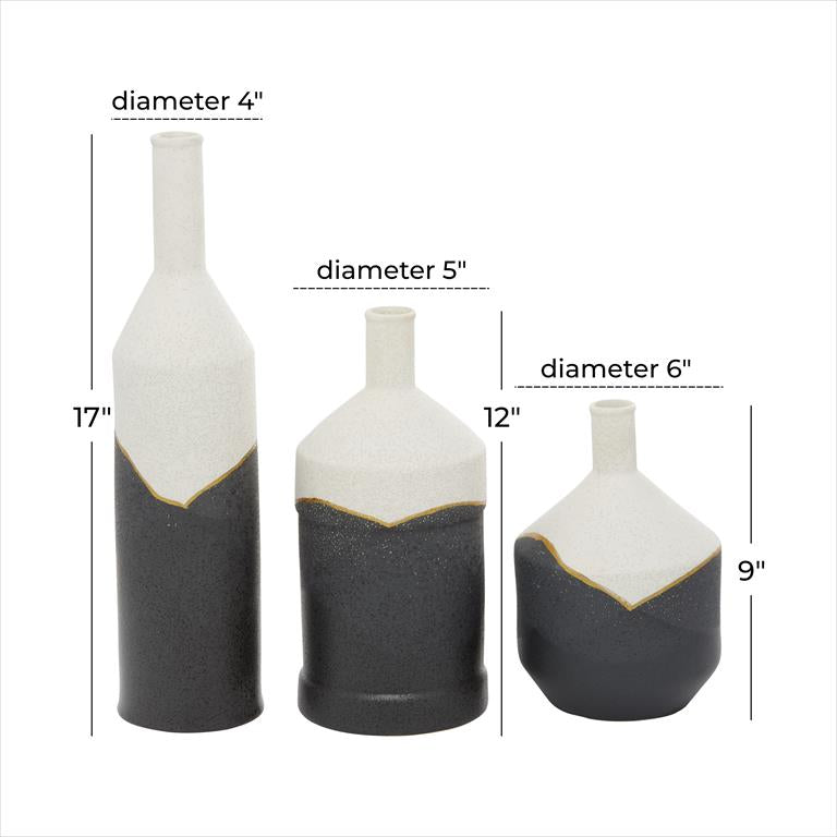 BLACK AND WHITE CERAMIC VASE WITH GOLD ACCENT