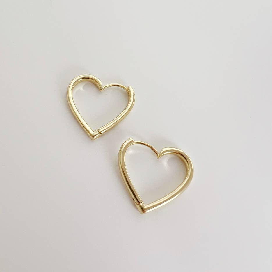 Love Heart Hoops Earrings Gold Filled