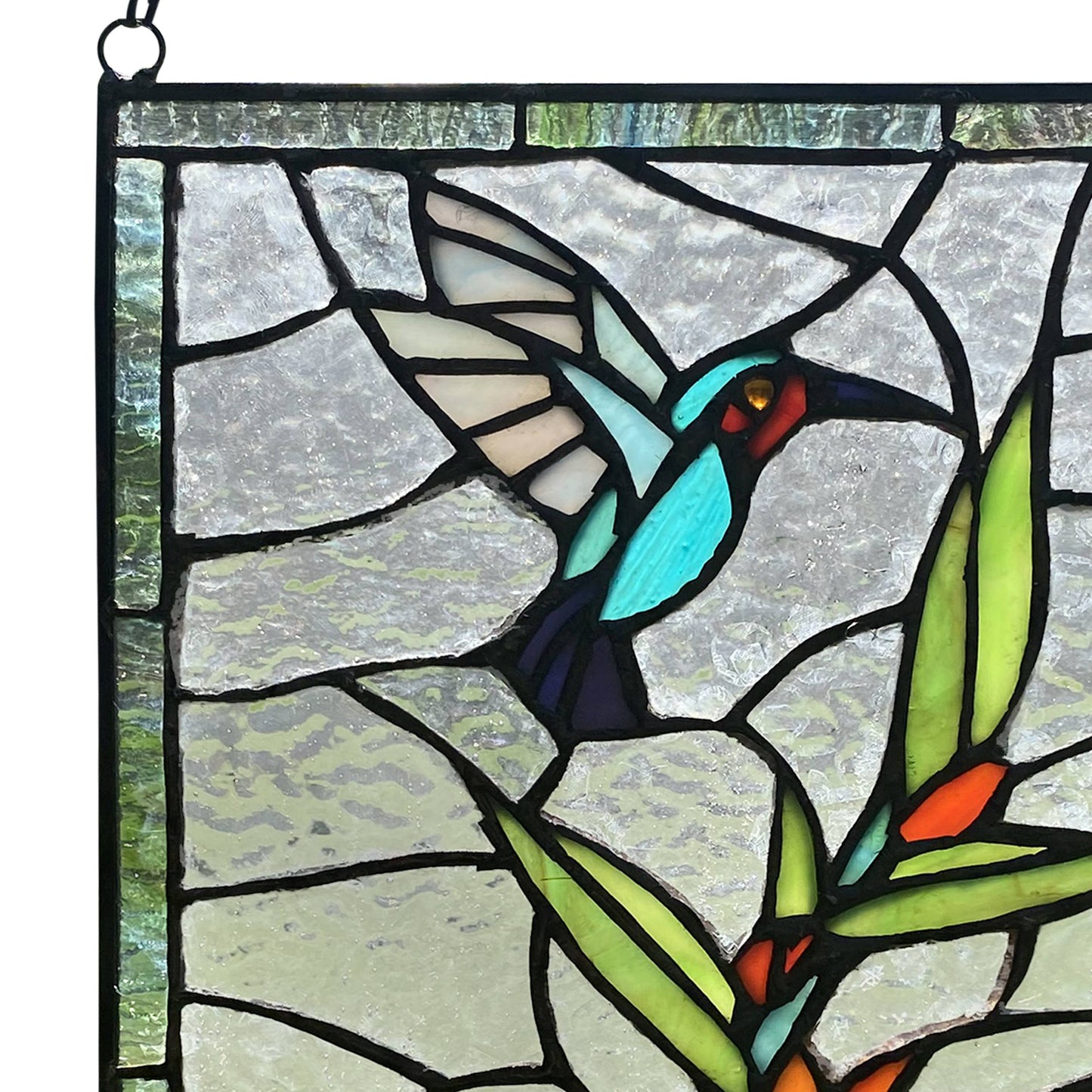 10"H Happy Hummingbird Stained Glass Window Panel