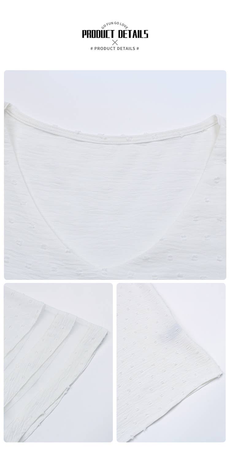 Gauze patchwork five-quarter sleeve blouse