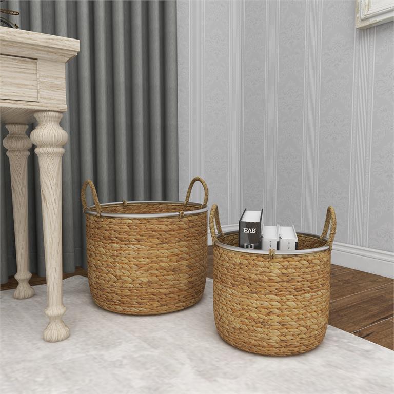 Light Brown Seagrass Handmade Storage Basket with Handles