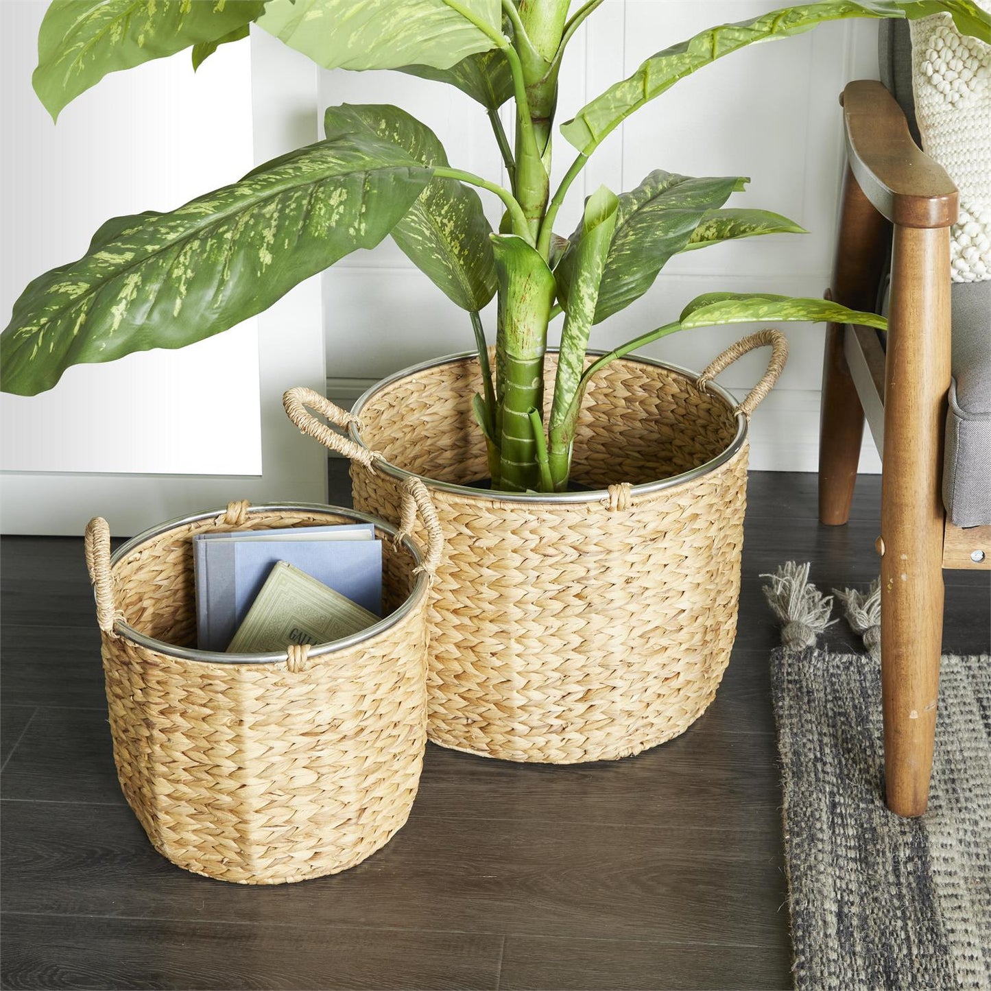 Light Brown Seagrass Handmade Storage Basket with Handles