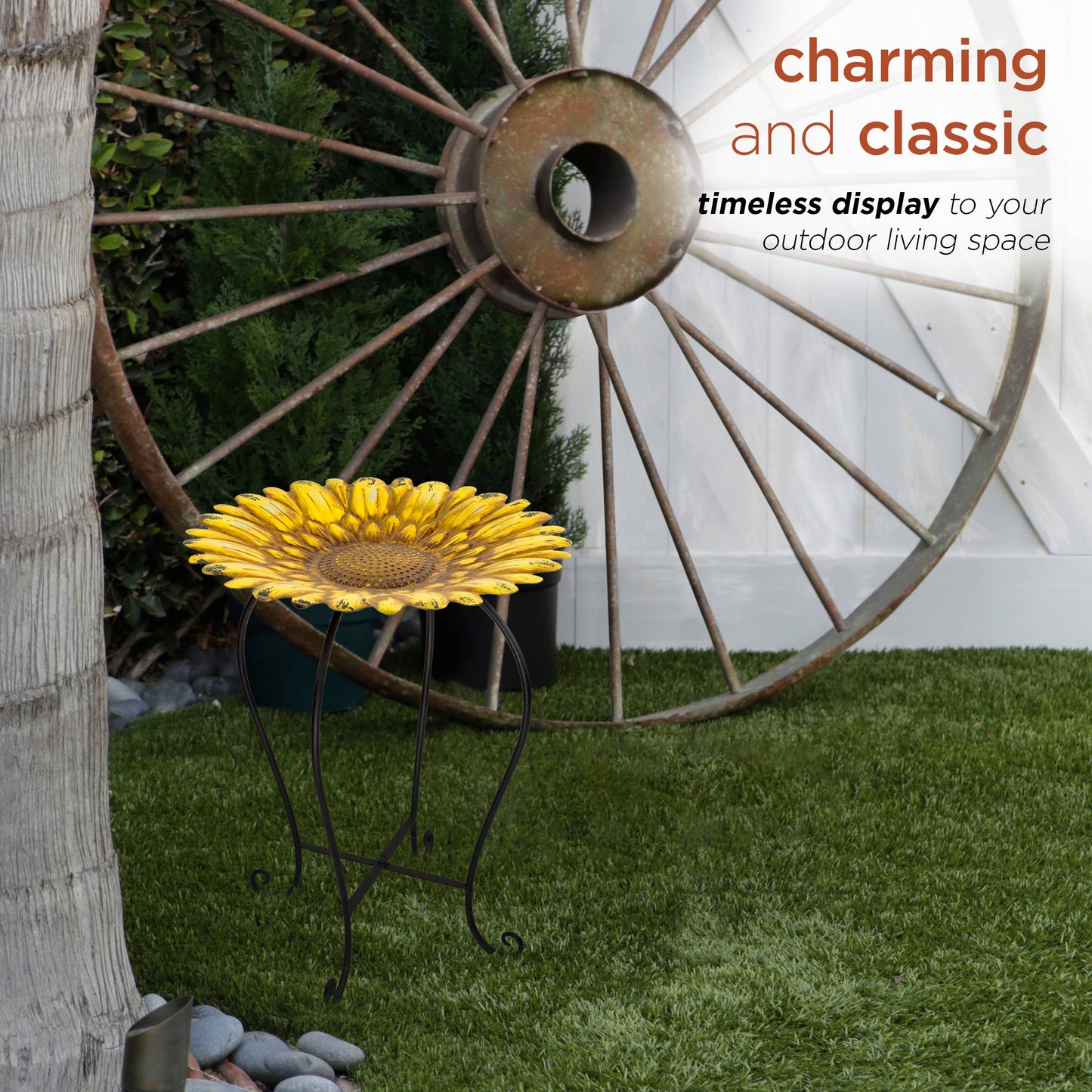 Embossed Metal Sunflower Birdbath