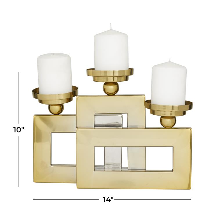 GOLD STAINLESS STEEL METAL PILLAR 3 PLATE CANDLE HOLDER