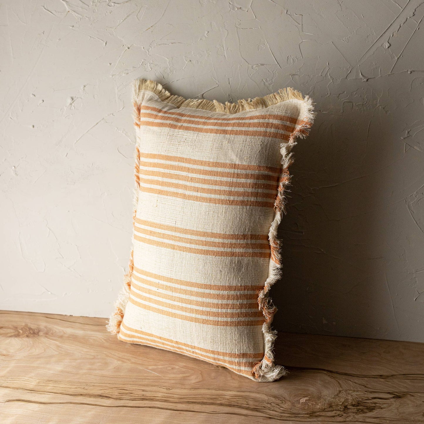 Edaline 14x22 Coral Striped Lumbar Filled Pillow