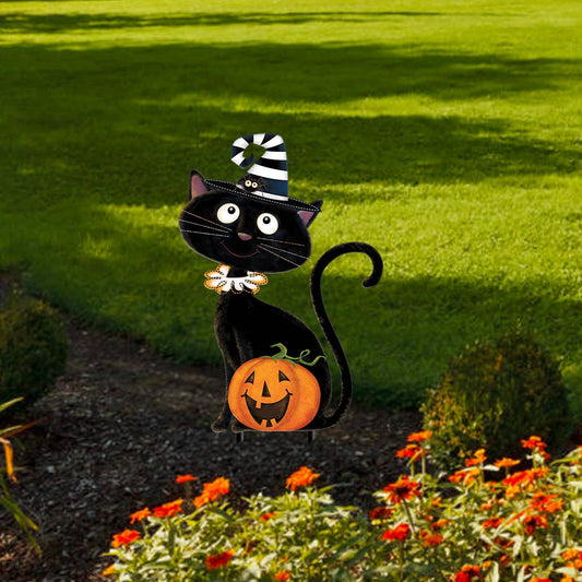 Halloween Cat Metal Yard Art 30" x 13"