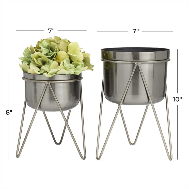 DARK GRAY METAL PLANTER WITH REMOVABLE STAND, SET OF 2 7", 7"W