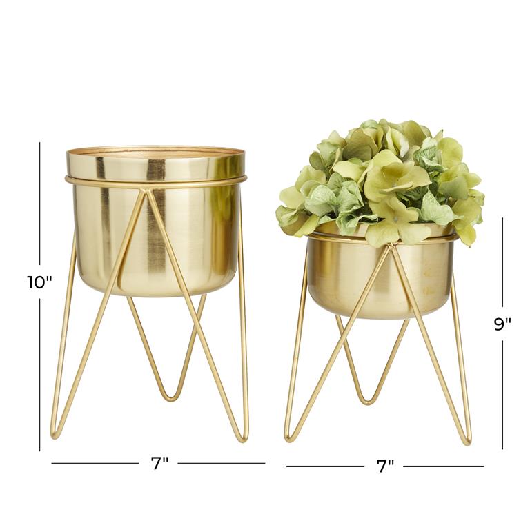 GOLD METAL PLANTER WITH REMOVABLE STAND, SET OF 2 7", 7"W