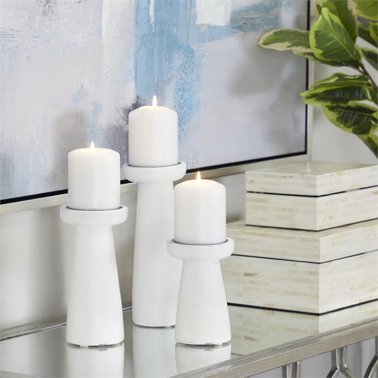 WHITE MANGO WOOD PILLAR CANDLE HOLDER