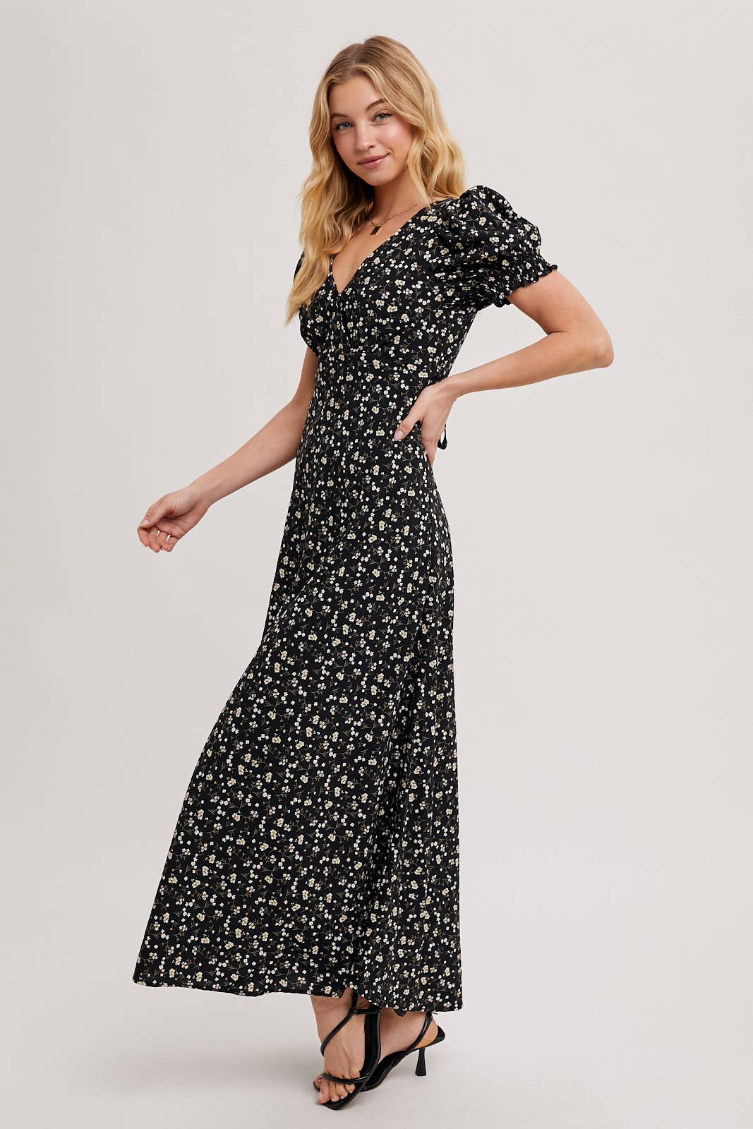 BOHO FLORAL PRINT V-NECK MAXI DRESS