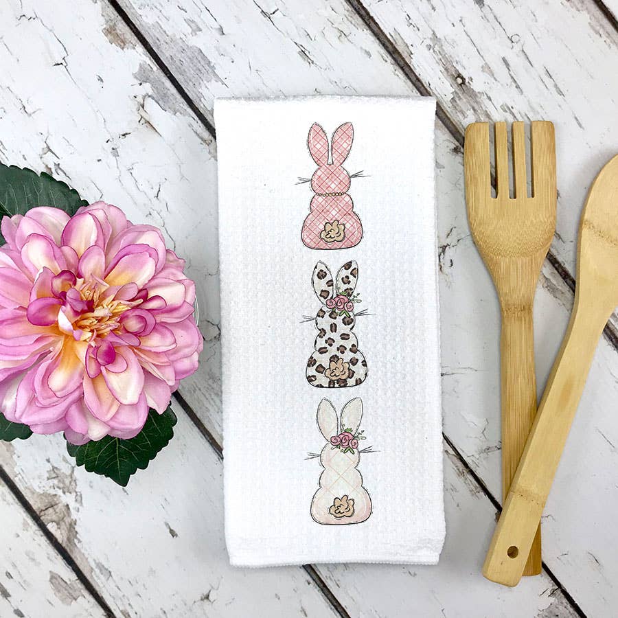 Bunny Trio Spring Kitchen Towel Easter Decor Cottontail