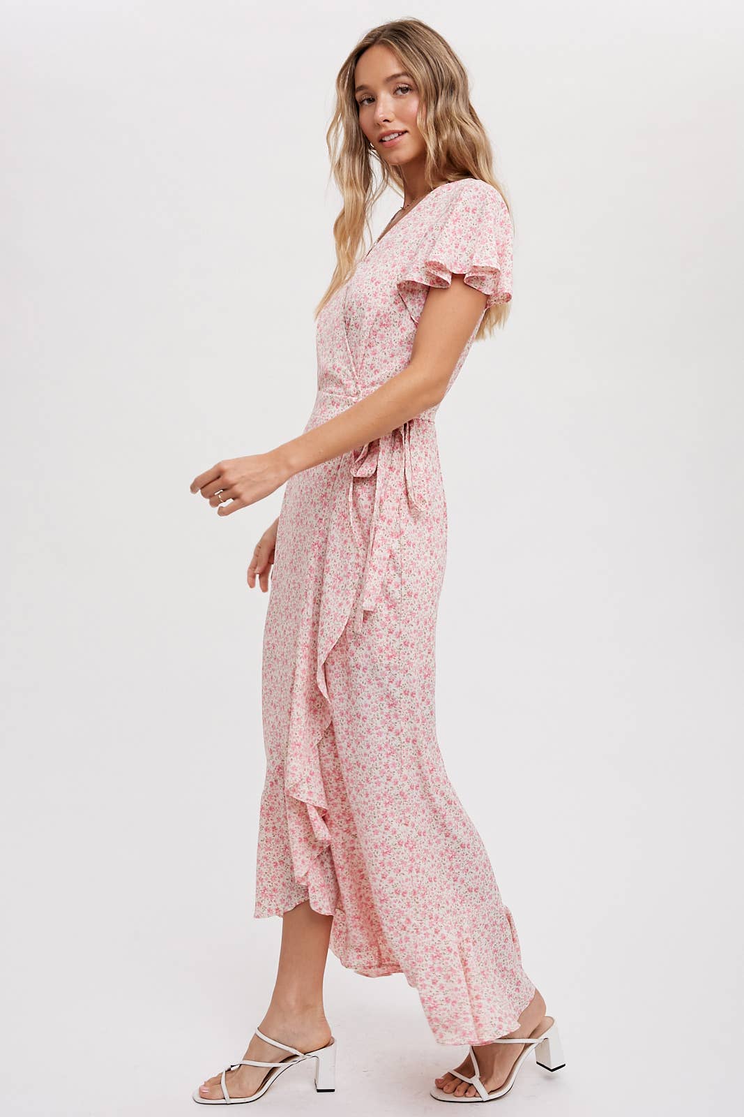 DITSY PRINT RUFFLE HEM MAXI WRAP DRESS