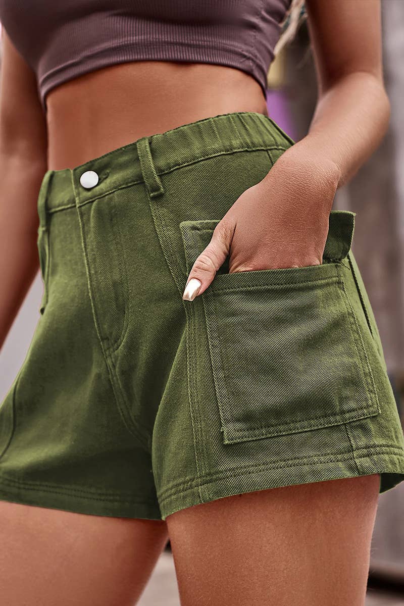 FLAT POCKET ELASTIC WAIST CARGO SHORTS