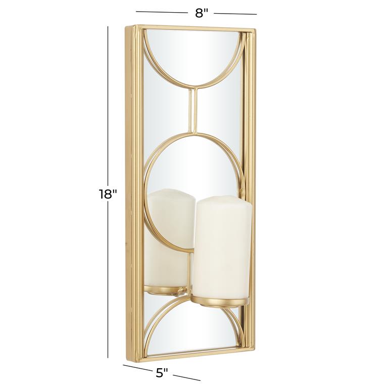 Gold Metal Geometric Pillar Wall Sconce with Mirror Backing, 8" x 5" x 18"