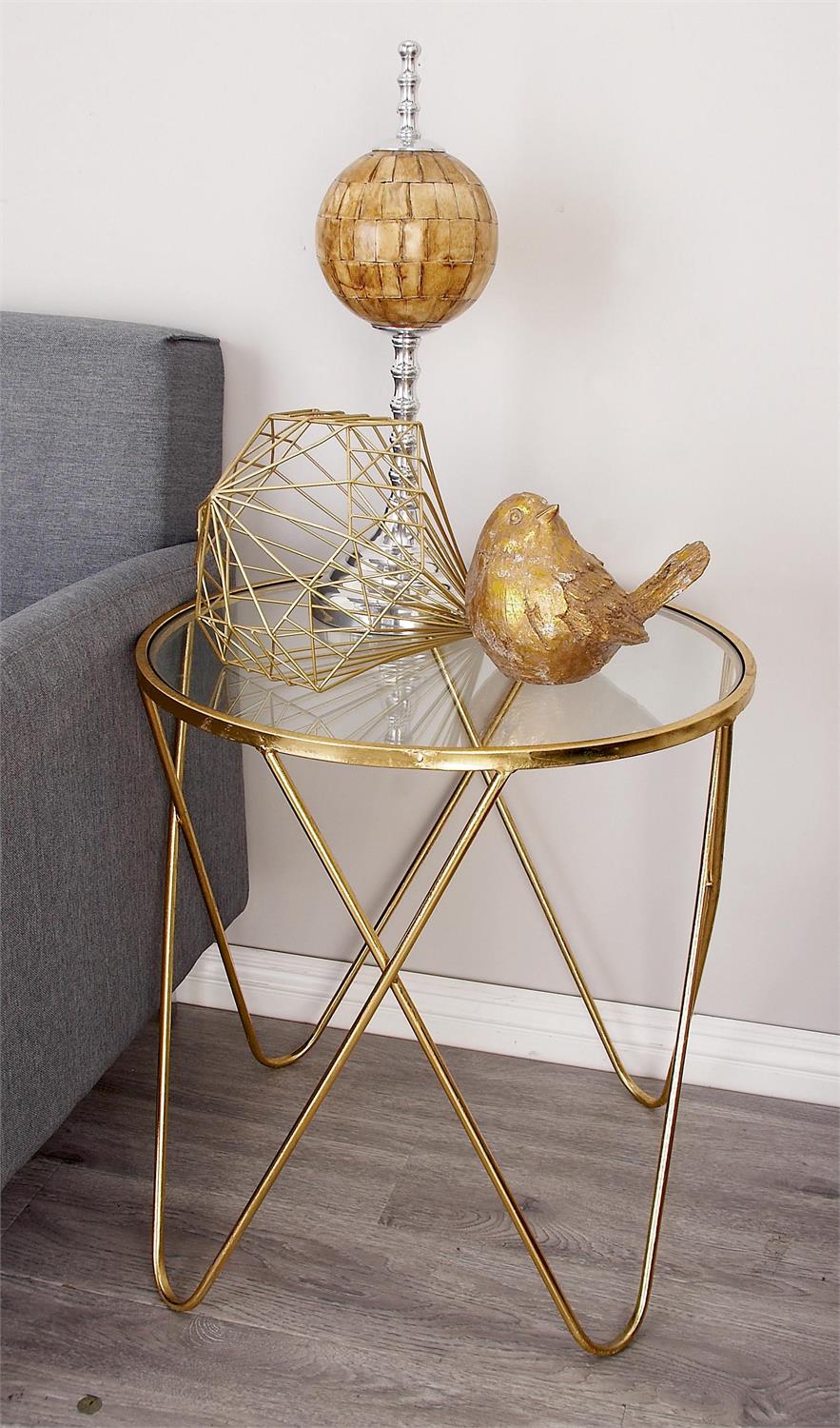 Gold Metal Accent Table with Clear Glass Top