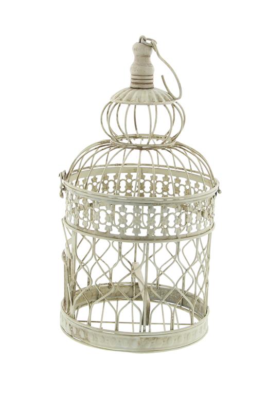 CREAM METAL HINGED TOP BIRDCAGE WITH LATCH LOCK CLOSURE AND HANGING HOOK, 18"H