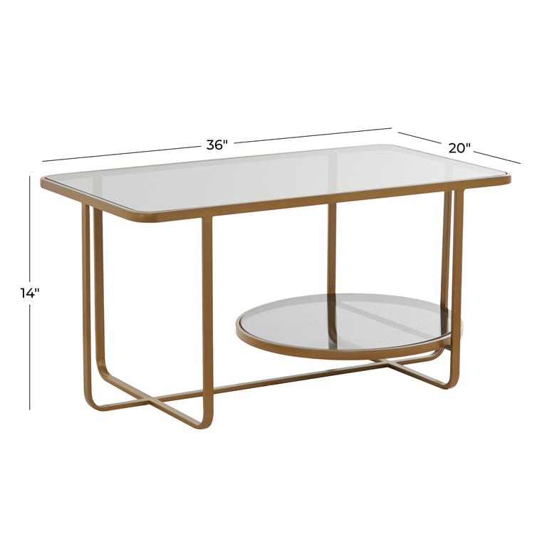 GOLD METAL 1 SHELF COFFEE TABLE WITH MIRRORED GLASS TOP