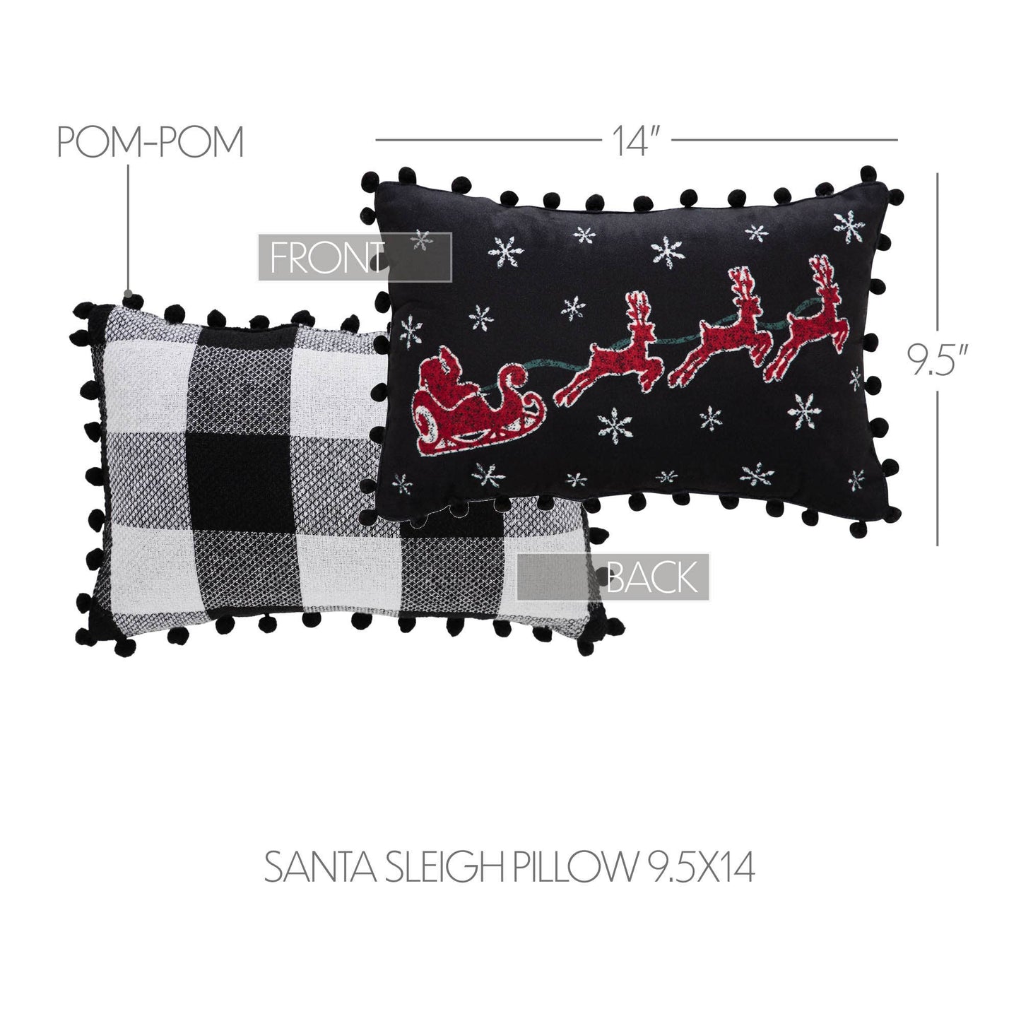 Annie Black Check Santa Sleigh Pillow 9.5x14