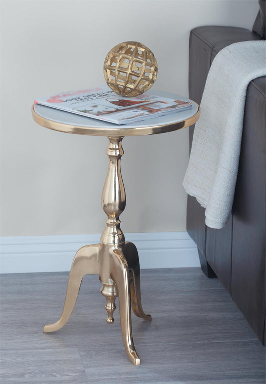 Gray Aluminum Metal Side End Accent Table with Marble Top